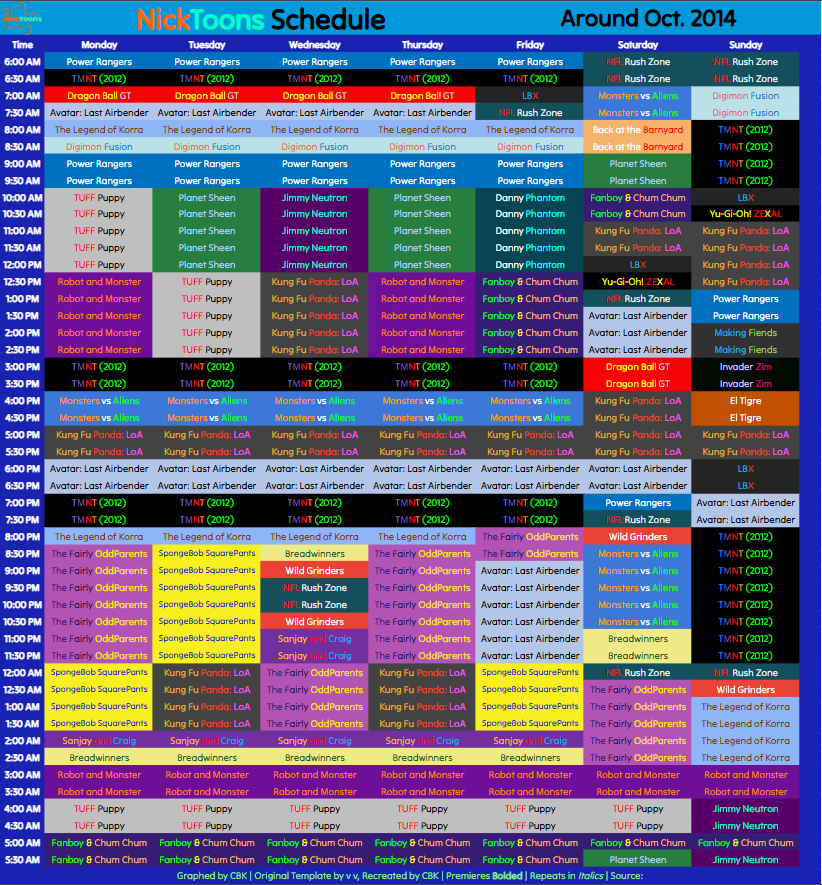 spongeopinions's tweet photo. "No real take here I just want people to look at this Nicktoons schedule from 2014" https://t.co/9lYM9POWM0