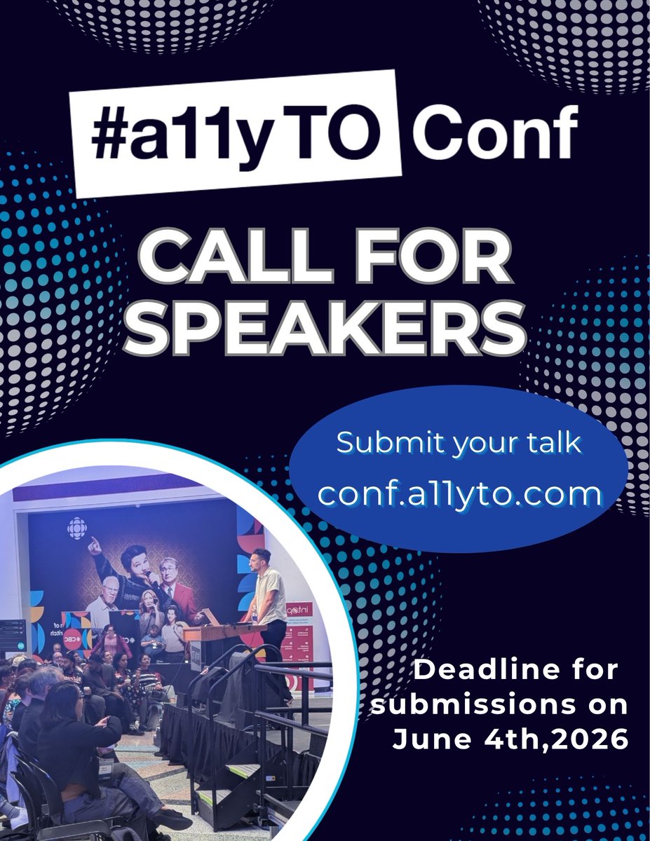 a11yTO's tweet photo. #a11yTOConf is set to return to the Barbara Frum Atrium at CBC on October 22 &amp; 23, 2026. The call for speakers is open! Have a great idea for a talk? You can submit until June 4. Find more info about tickets, the call for speakers, and all things a11yTO at https://t.co/q4c6NK9cGG https://t.co/jrTtSID4CW