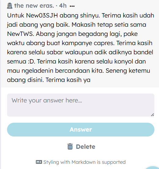 404Neeo's tweet photo. 1. @New06KOY NewS ini siapanya tripleS ya srry kalau salah bukan KOY yang dimaksud. @New06CJW Cieeeee.

2.@New05CYJ Bilang aja mau kasih Neo duit.

3. @New03SJH SEMANGAT KAMPANYE CAPRES.

4. @New09AKH @New09ESH Happy yaa sama abangnya. https://t.co/HktROXBUBi
