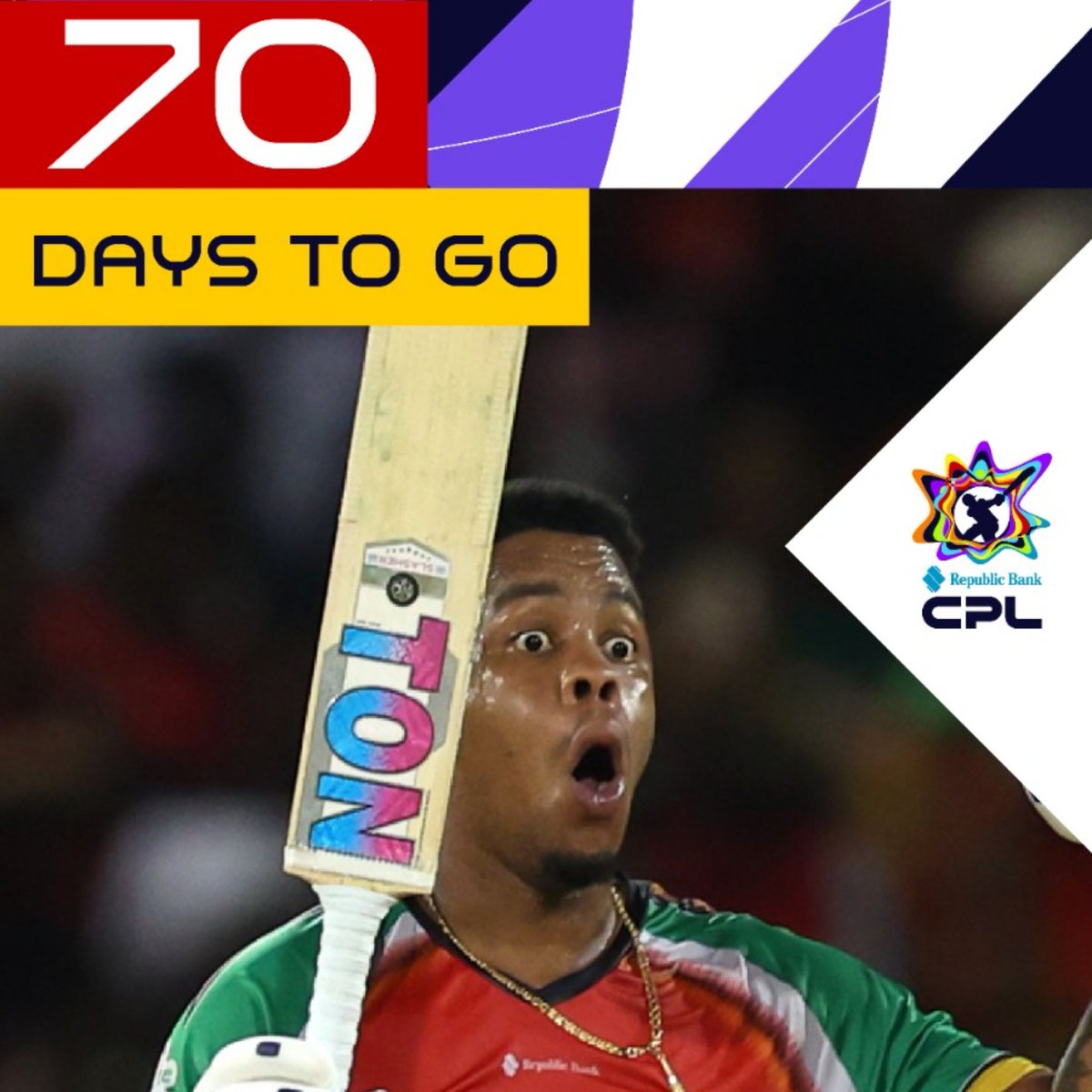 CPL's tweet photo. Yep, we're shocked too! 😮

We're just 7️⃣0️⃣ days away from the start of #CPL26 🏏

#CricketPlayedLouder #BiggestPartyInSport #ShimronHetmyer https://t.co/Wd0pTp9xZD