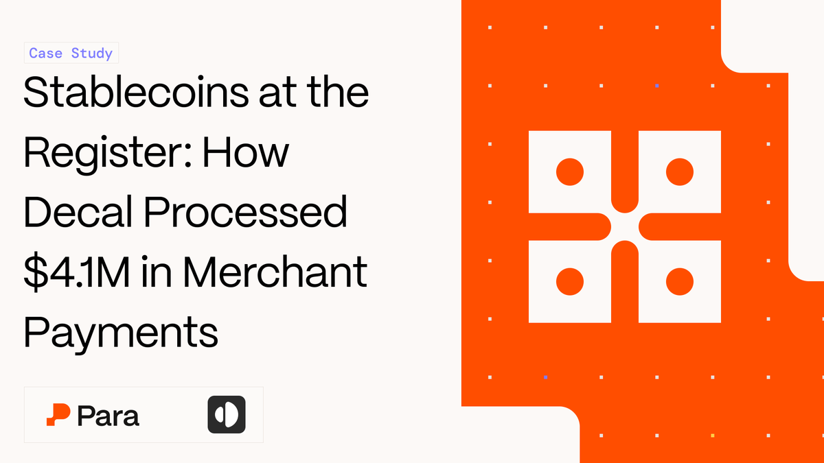 get_para's tweet photo. Merchants lose up to 3.5% per card swipe and wait days to settle

@useDecal fixes both. Their stablecoin payments rail drops into merchant's existing point-of-sale systems -- with $4.1M processed already ✴️

→ https://t.co/JC2H8so7Qz https://t.co/d2iEgbVHiW