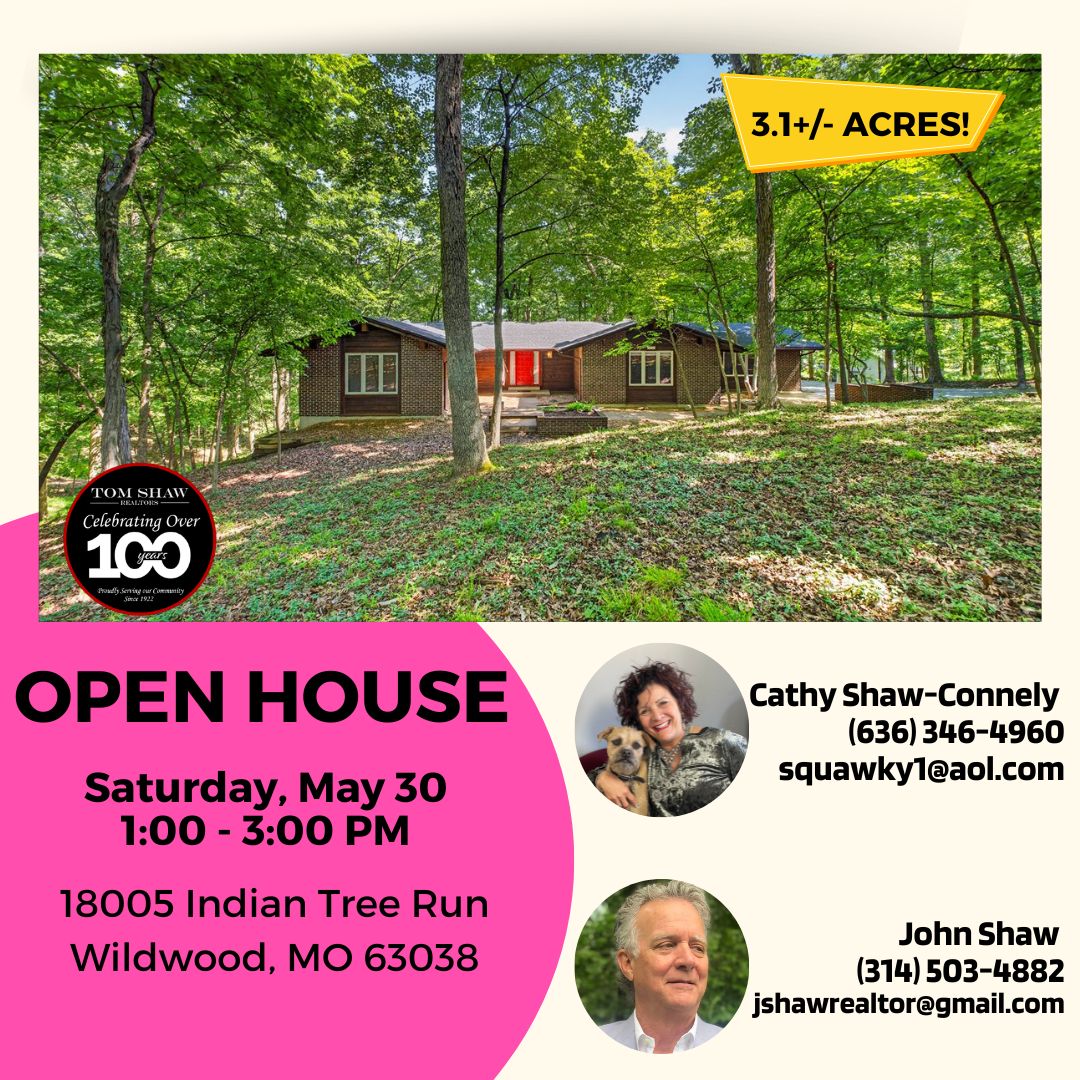 squawkyone's tweet photo. Open House!

📅Saturday, May 30
⏰from 1:00 - 3:00 PM

📍18005 Indian Tree Run - Wildwood, MO 63038

 $549,900
 
For more info please call:

Property Listed By:
Cathy Shaw-Connely
(636) 346-4960

John Shaw
(314) 503-4882

Tom Shaw Realtors
(636) 532-1922

#forsale #stl #openhome https://t.co/4XTKecZdkU