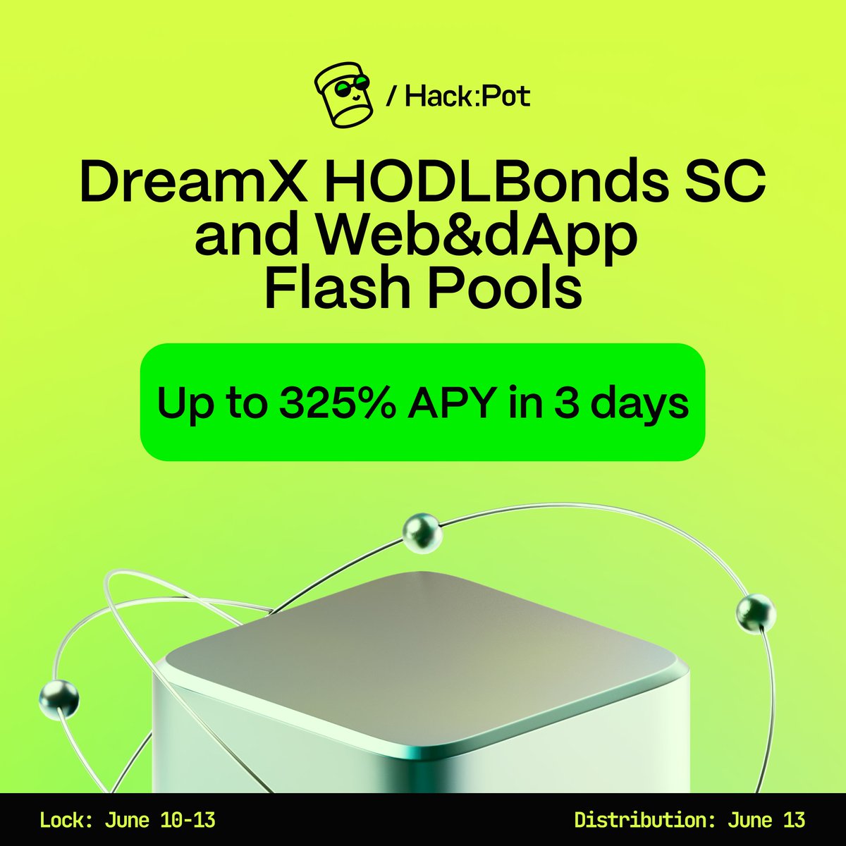 hackenai's tweet photo. Most people will see this after the lock. Don’t be that person.

DreamX HODLBonds SC + Web&dApp Flash Pools are live.
> 325% APY in 3 days.
> 2,823,500 $HAI cap in both pools.
> Lock: Jun 9-12.
Stake $HAI, earn real yield in $USDC
Stake before it closes: https://t.co/DnTdxMbrlh

⚠️Flash Pools are high-risk, high-yield instruments in security prediction markets.