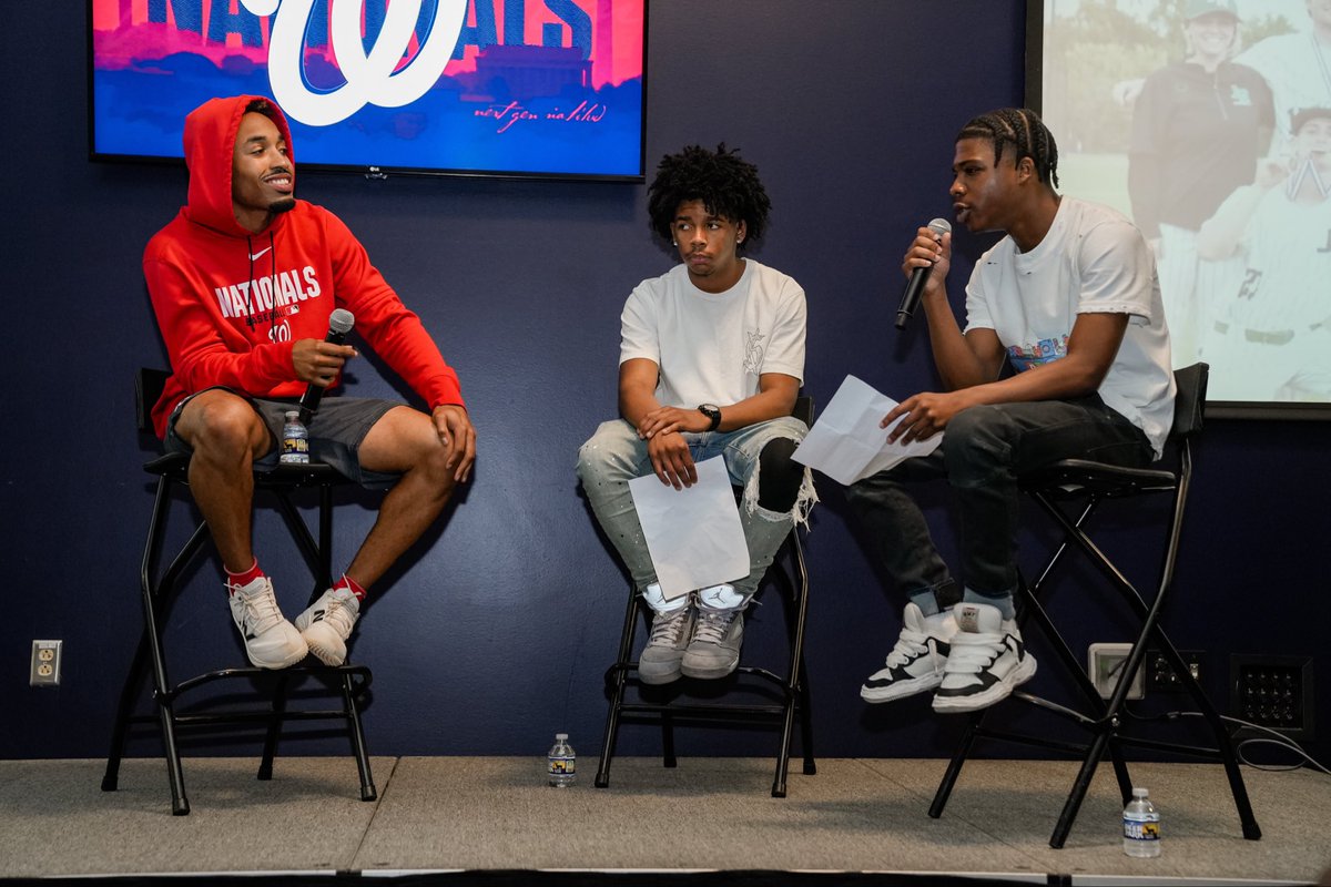 WABJDC's tweet photo. Thank you to the Washington Nationals for selecting two Eastern High School students, Davaughn and Mekhi, to interview star player Nasim Nunez. 

WABJ is extremely grateful for community partnerships that allow us to pour into the lives of student journalists. https://t.co/MSRQ9FSLgD