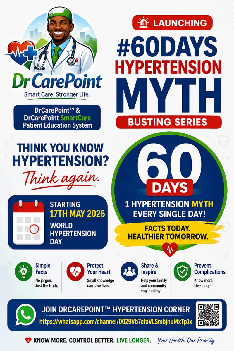 OlaAde001's tweet photo. *🩺 Stop guessing. Start knowing.*

Join *DrCarePoint™ Hypertension Corner* on WhatsApp for:

✅ 
*Free. No jargon. Just facts that protect your heart.* https://t.co/Sqyw0RRoxO