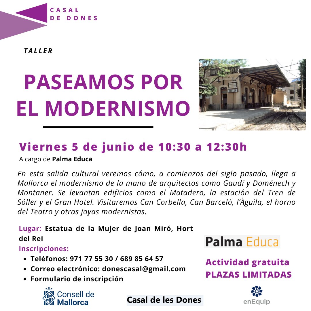 casaldones's tweet photo. 🏛️ Sortida cultural: Ruta pel modernisme a Mallorca

En aquesta sortida cultural descobrirem com, a l’inici del segle passat, el modernisme arriba a Mallorca de la mà d’arquitectes com Gaudí i Domènech i Montaner. https://t.co/u55eKwWMip