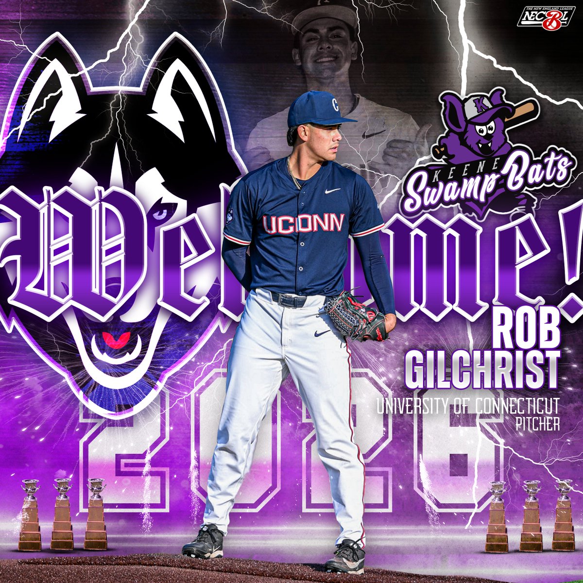 swampbats_keene's tweet photo. We are happy to welcome JR RHP Rob Gilchrist from UCONN to the Bats this summer.  He is coming off his first season at UCONN after transferring from Pace. He appeared in 10 games this season for the Huskies. Rob will definitely make an impact on the bump in Alumni this summer! https://t.co/q9RUzrZPCp
