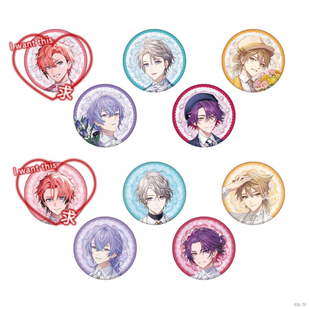 ___Pufm0's tweet photo. 【交換 仮約束】にじさんじ ジュンブラ ジューンブライド  Luminous Marriage 缶バッジ

譲：♡以外
求：ピンクの♡

♡缶バ20～30、チェキ10～15
※店頭販売があった場合休みであれば行く為変動あります。特典も可

少量のため厳しいとは思いますがお気軽にお声掛けください。郵送のみになります🙇‍♀️ https://t.co/9hevIoyWLS