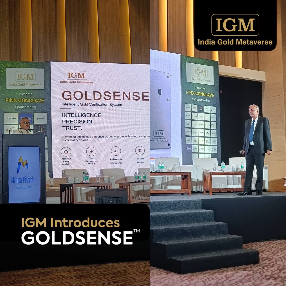 igm_official_'s tweet photo. A new era of gold verification begins.

At the FinX Conclave, IGM proudly introduced GOLDSENSE - an Intelligent Gold Verification System designed to bring unmatched Intelligence, Precision, and Trust to the gold ecosystem.

#IGM #IndiaGoldMetaverse #GOLDSENSE #GoldVerification https://t.co/P41oGQqzjZ