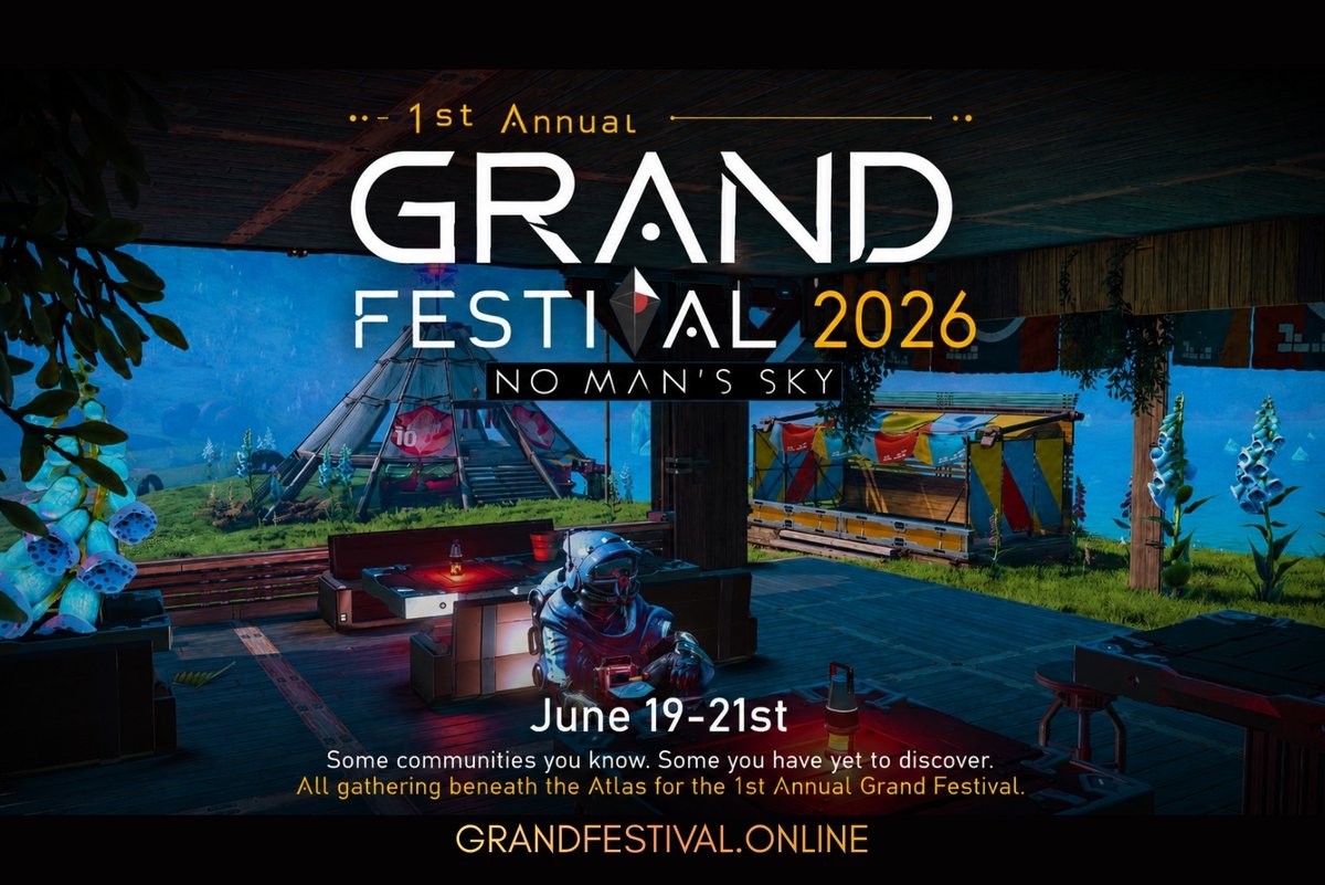 IntimateShine's tweet photo. 🌌 The 1st Annual Grand Festival is coming!

Communities from across the No Man's Sky universe will gather beneath the Atlas for 3 days of events, creativity, and celebration.

✨ June 19–21, 2026
🌐 https://t.co/anR7gj32O2

#NMSGrandFestival #NMS10 #NoMansSky @NoMansSky https://t.co/maMZzYnotc
