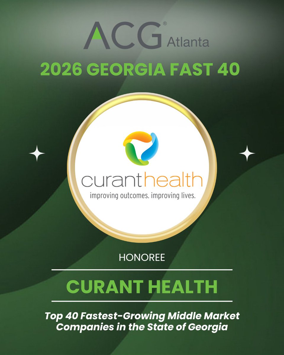 CurantHealth's tweet photo. Curant Health is proud to be an honoree of the @ACGAtlanta 's Georgia Fast 40 Class of 2026. As one of the top 40 fastest-growing middle market companies in Georgia, we're contributing to the state's economic growth and providing new job opportunities to Georgians. https://t.co/80AUmpnmS3