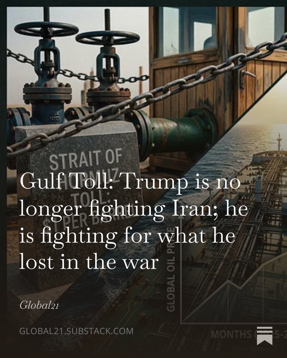 pati_marins64's tweet photo. Gulf toll: Trump is no longer fighting Iran; He is fighting for what he lost in the war 

Before the U.S. and Israeli attack on Iran, approximately 130 ships passed through the Strait daily, making it one of the world’s most vital transport arteries. The Strait has now been closed for nearly three months, and various sectors of the global economy are nearing their breaking point. 

There is no way to balance a reduction of more than one-fifth in the flow of oil and gas, not to mention derivatives, fertilizers, helium, and other essential items.

I see no prospect for the Strait’s reopening in the short term, and my readers know I have been warning about this for some time. 
On the contrary, while the conversation previously focused directly on reopening the Strait, the discussion must now first address the fee created by Iran, which announced cooperation with Oman to implement a $1 per barrel tax. 

Oman’s silence on this matter tells me they have bought into the Iranian idea, though they will not finalize anything for now.
Trump did not take the news well and threatened to blow up Oman. I love Trump’s spontaneous style. Generally, he doesn’t introduce new behaviors; he simply presents them spontaneously and without polish.

But returning to the issue: Oman’s embassy backtracked and denied the idea. However, nothing is ever that simple when analyzing that region. Immediately after Oman officially denied the proposal, influencers and analysts based in Oman defended the creation of the tax as an investment in infrastructure, security, and the environment. 

I would argue that no one echoes such a narrative without coordination with the Omani government.
The fact is that, besides fighting for the opening of the Strait, Trump is now fighting against the existence of fees. He seems like a lone knight fighting the ghosts he himself created.

Iran will not reopen the Strait, especially without a fee, until a compensation mechanism is defined to enable its reconstruction. 

The tax is the only way to avoid public compensation that would expose a military defeat. On the other hand, it represents a massive defeat for the Gulf countries; two nations from outside the region started a war, causing tens of billions in damages, and now the region would be subjected to a toll. we are facing a situation of managing problems that did not exist before the war and that were easily predictable.

Full Article
https://t.co/SU917QzdP3