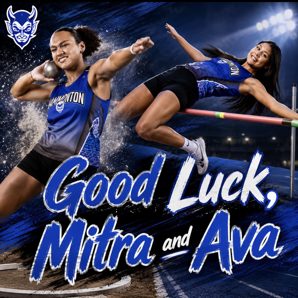 HHSGirlsXCTrack's tweet photo. Day 1 of the State Group 3 Championship starts TODAY! Good Luck to Mitra Sampson in the Shot Put and Ava Salita in the High Jump! 🏃‍♀️ 💪 💙 https://t.co/IrwfuaMIU5