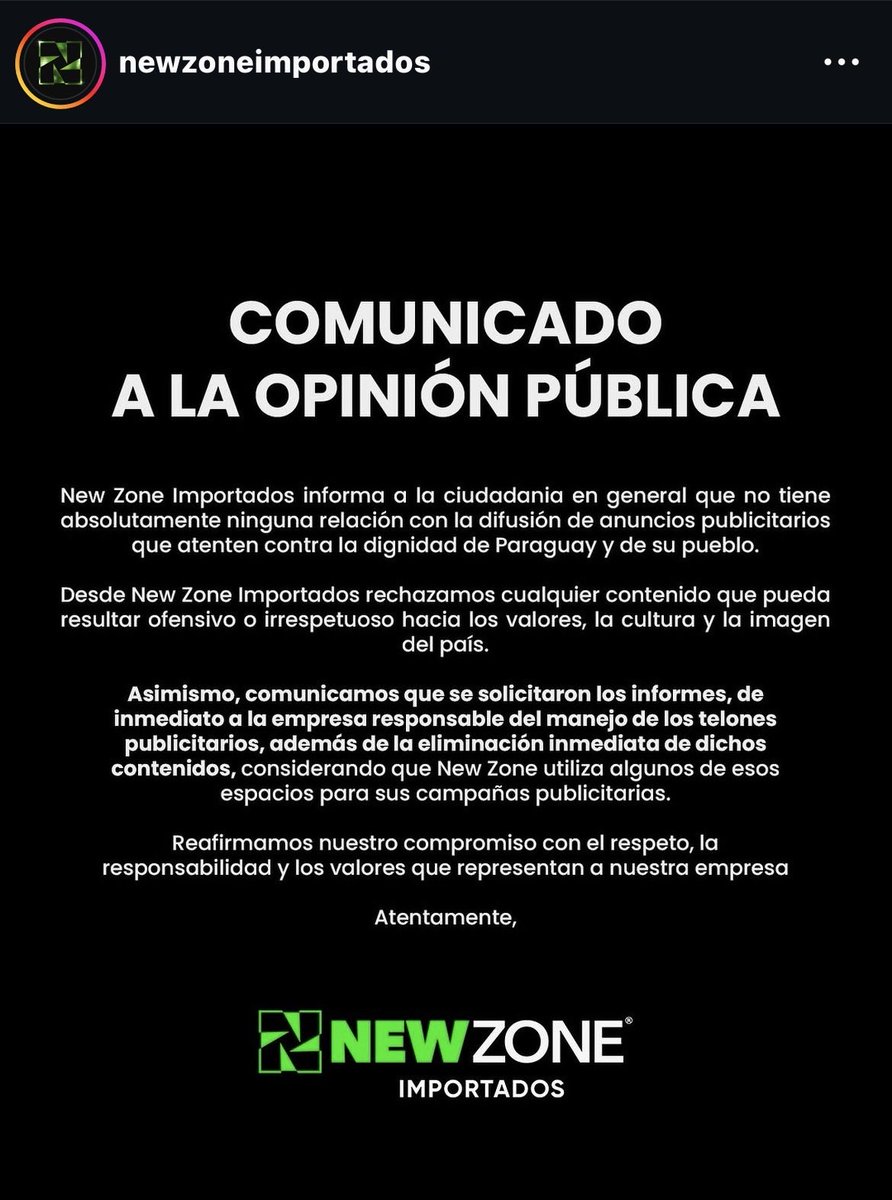 Dua_aborigen's tweet photo. Sobre polémico cartel en CDE salió a dar un comunicado la empresa paraguaya New Zone https://t.co/CZQyTQn2H1