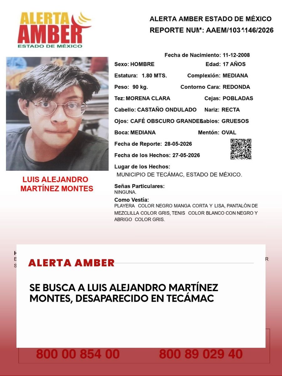 JornadaEdomex's tweet photo. 🚨Se activa #AlertaAmber para la búsqueda de Luis Alejandro Martínez Montes, desaparecido en #Tecámac

Si lo has visto, marca al ☎️ 911 ó 800 89 029 40.

https://t.co/OVbYevMH5e https://t.co/ZnuyluzvJz