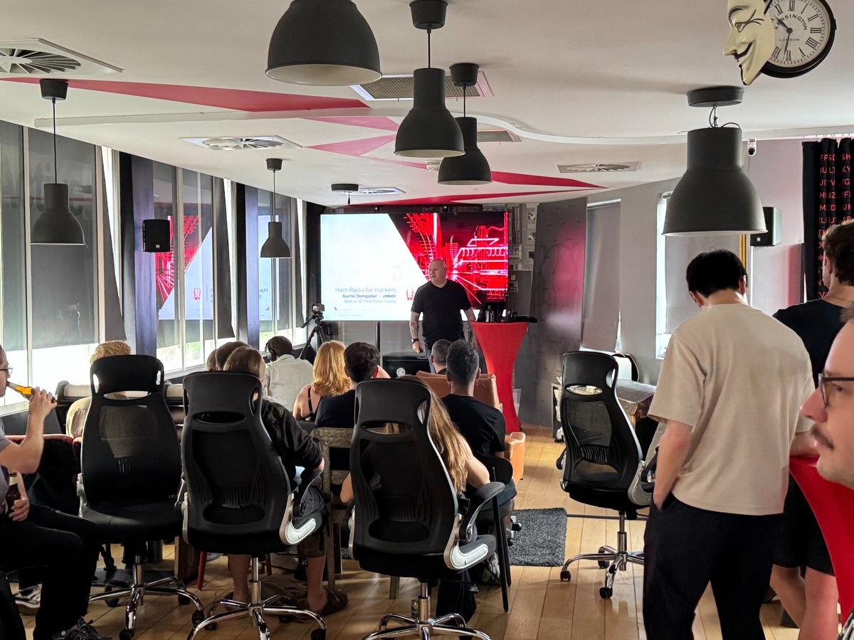IOActive's tweet photo. Thank you so much to all who attended last night's hack::soho. A big shoutout to Barrie Dempster, IOActive Director of Penetration Testing, for a wonderful presentation on 'Ham Radio for Hackers'.

Stay up-to-date  sign up for our newsletter! https://t.co/1AVuGr9ids https://t.co/F7fJ1IKkfo