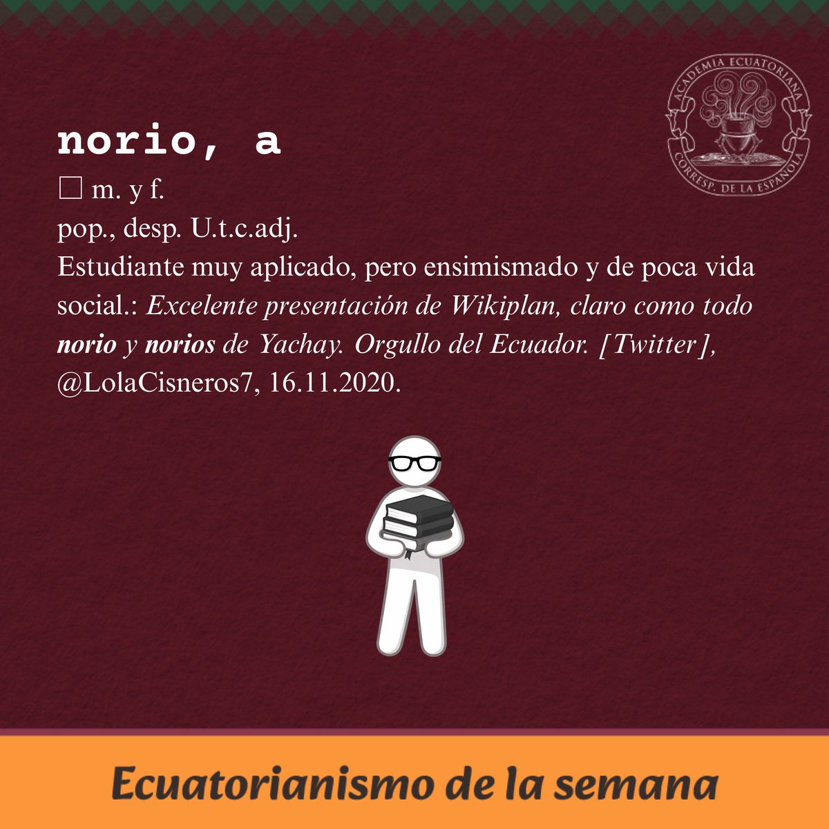 ecuatoriana_de's tweet photo. https://t.co/I1c65sFVBv
#Norio
#EcuatorianismoDeLaSemana
#DiccionarioAcadémicoDeEcuatorianismos
#AcademiaEcuatorianaDeLaLengua
#HablarComoEcuatoriano
#LenguaViva https://t.co/c6TtmYiSc8