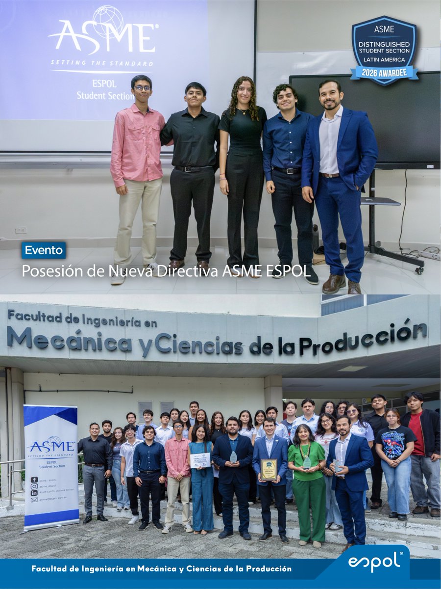 espolfimcp's tweet photo. #NoticiasFIMCP

Autoridades y profesores de la FIMCP formaron parte de la Ceremonia de  Posesión de la Nueva Directiva @ASME_ESPOL 2026-2027, y se conmemoró su distinción como el Capítulo Estudiantil #1 en Latinoamérica y el Caribe.

Revisa los detalles⤵️
https://t.co/d2ba24hgmm https://t.co/SP25ZpKWcm