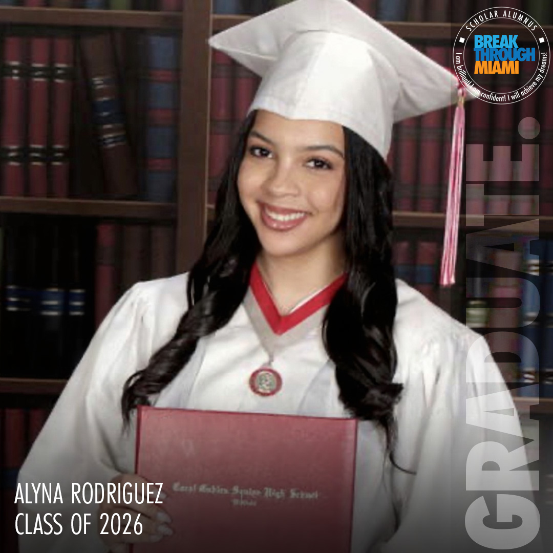 BreakthroughMia's tweet photo. Congratulations to Breakthrough Miami Scholar, Alyna Rodriguez! 🎓 

A proud first-generation student, Alyna will kickstart her career in Computer Science at @FIU and is focused on becoming a computer software engineer.  

#CollegeSigningDay @BetterMakeRoom @ReachHigher https://t.co/SDQOHNPq0J