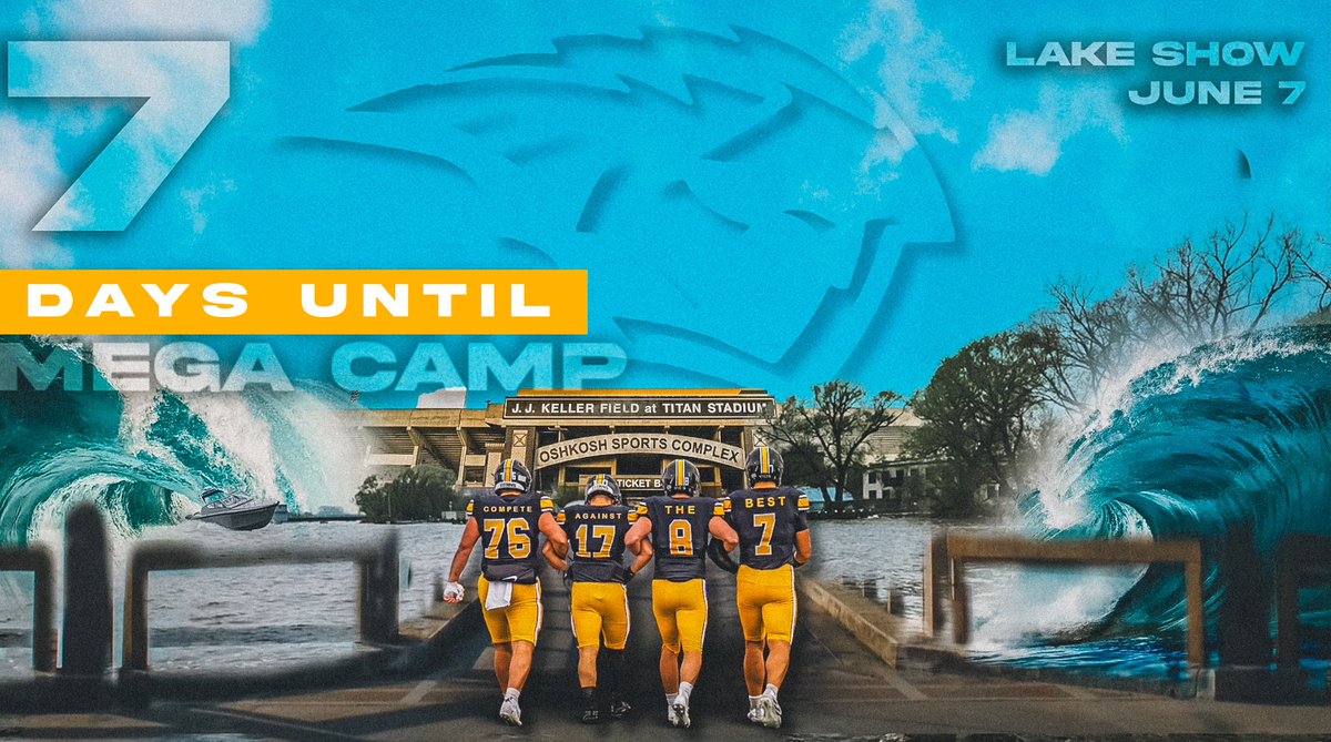 UWOFootball's tweet photo. 𝐓𝐡𝐞 𝐜𝐨𝐮𝐧𝐭𝐝𝐨𝐰𝐧 𝐢𝐬 𝐨𝐧. ⏰

7⃣ days until the Lake Show Mega Camp on June 7th.

https://t.co/pAFWVVE7Kw | #DYJ https://t.co/PUnUincYcC
