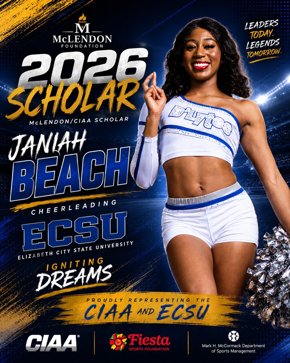 ECSUVikings's tweet photo. Big congratulations to ECSU cheerleader Janiah Beach on being named a 2026 McLendon/CIAA Scholar! 💙⚡️
Janiah continues to represent Elizabeth City State University with excellence, leadership, and Viking pride.

https://t.co/XSdUGtS1Gd https://t.co/JTMQ55dlZb