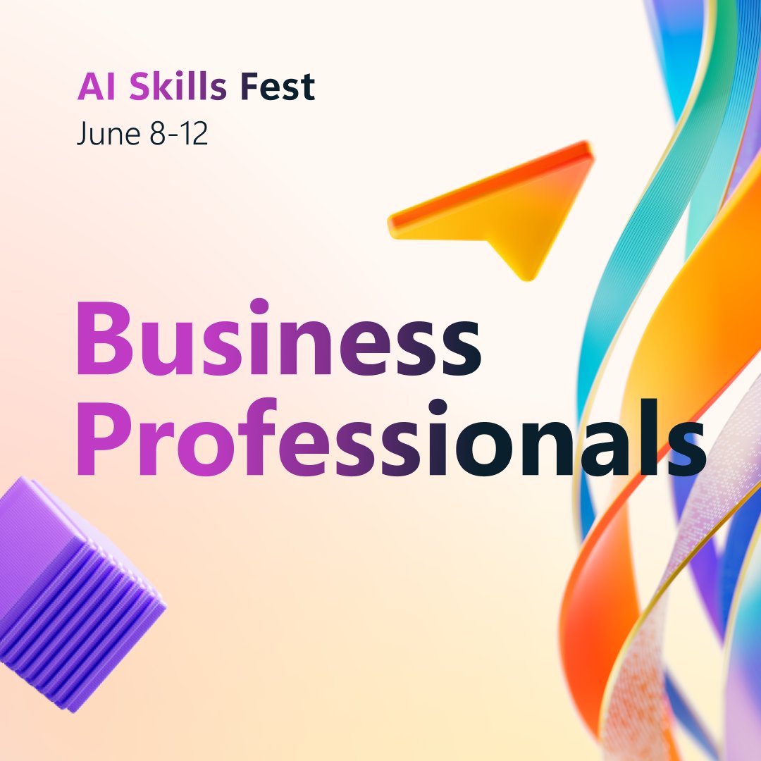 MicrosoftLearn's tweet photo. AI Skills Fest is live and it’s your chance to skill up for free.
Swipe to find your AI skilling persona, choose your playlist, and start skilling.

Finish an AI Skills Fest playlist by June 12 to earn a free Microsoft certification exam voucher and a Credly badge for LinkedIn.