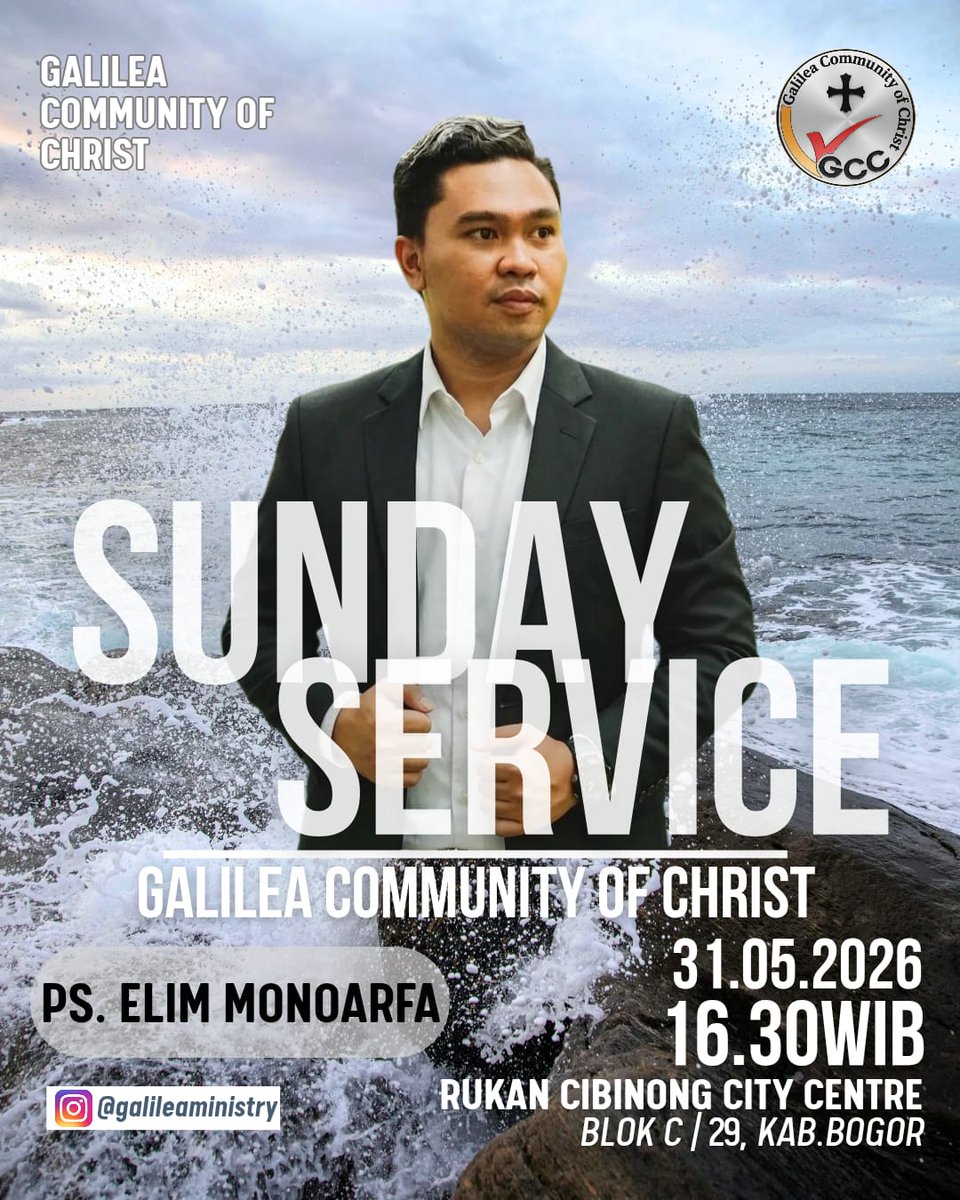 Stephaniescarl's tweet photo. Shaloom ✨

Sunday Service bersama Galilea Community of Christ 🙏

🗓 31 Mei 2026
⏰ 16.30 WIB
📍 Rukan Cibinong City Centre Blok C/29, Kab. Bogor

Firman Tuhan:
✨ Ps. Elim Monoarfa

Mari hadir &amp; alami hadirat Tuhan bersama 🙌
#SundayService #GCC #IbadahMinggu https://t.co/96M7KEA1vi