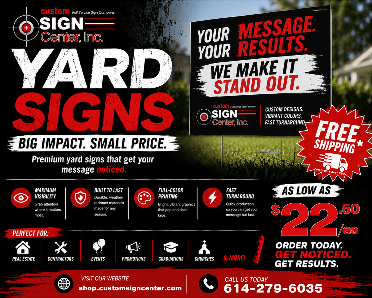 CustomSignCntr's tweet photo. Big visibility. Small budget. Yard signs help agents, contractors, businesses, &amp; event organizers get noticed fast. Durable materials, Vibrant full-color graphics, Fast turnaround, FREE shipping on orders over $99
Shop now: https://t.co/UmsnCmyThj
614-279-6035
#YardSigns https://t.co/dyzufs7Eyp