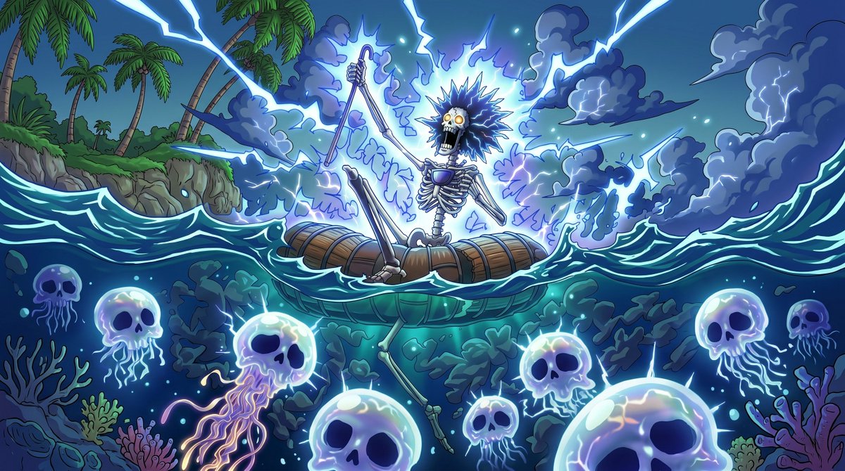 RaedDArtist's tweet photo. #onepiece1184 #ONEPIECE〜 #onepiece6億部 #imu
Brook gets and electric shock after being stung by electric Full moon Jellyfish while swimming in the sea https://t.co/SwwpzyADjd