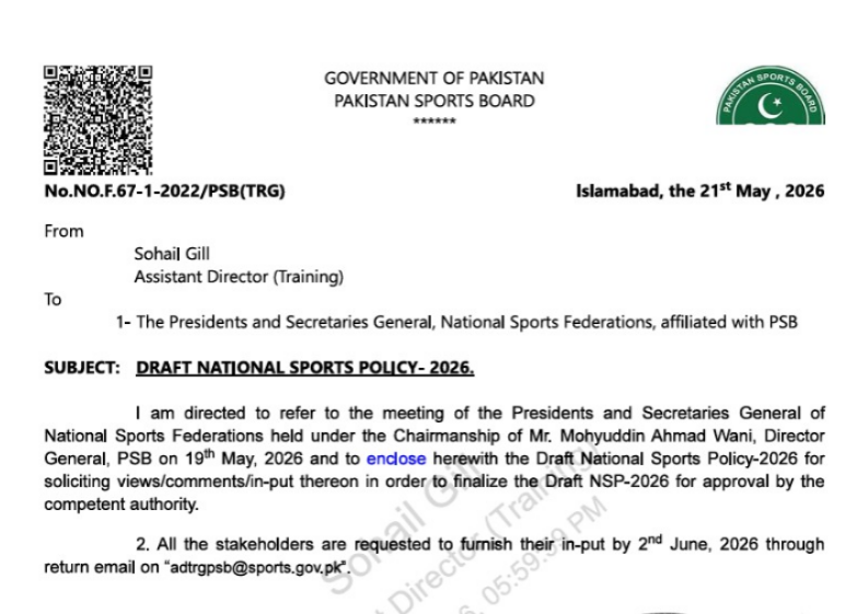faizanlakhani's tweet photo. MAJOR DEVELOPMENT IN PAKISTAN SPORTS. 
Pakistan is set for a major reset in sports governance as the federal govt moves ahead with the proposed National Sports Policy 2026, after nearly two decades, aiming to overhaul how sport is run in the country. The draft proposes sweeping changes from governance to funding and grassroots development.
At the heart of the policy is a major shift: recognition of autonomy for National Sports Federations and the Pakistan Olympic Association, moving away from decades of friction under the 2005 framework. Federations will retain independence but operate under governance standards, IOC compliance, and performance-based accountability, while POA’s Olympic role is formally protected.
The draft also aligns with the 18th Amendment, acknowledging sports as a provincial subject and limiting the federal role to international representation, coordination, standards, and strategic funding. To bridge gaps, a National Sports Coordination Council will bring together federal & provincial ministers, POA, PSB, federations and HEC for policy harmonization and dispute resolution.
The policy also proposes a National Sports Development Fund backed by federal & provincial allocations, CSR, sponsorships and media rights, while urging provinces to allocate at least 2% of their ADP to sports.
Overall, the National Sports Policy 2026 signals a structural shift from centralized control to coordinated autonomy but its success will ultimately depend on political will and execution.
More details on the draft proposal soon on Geo.