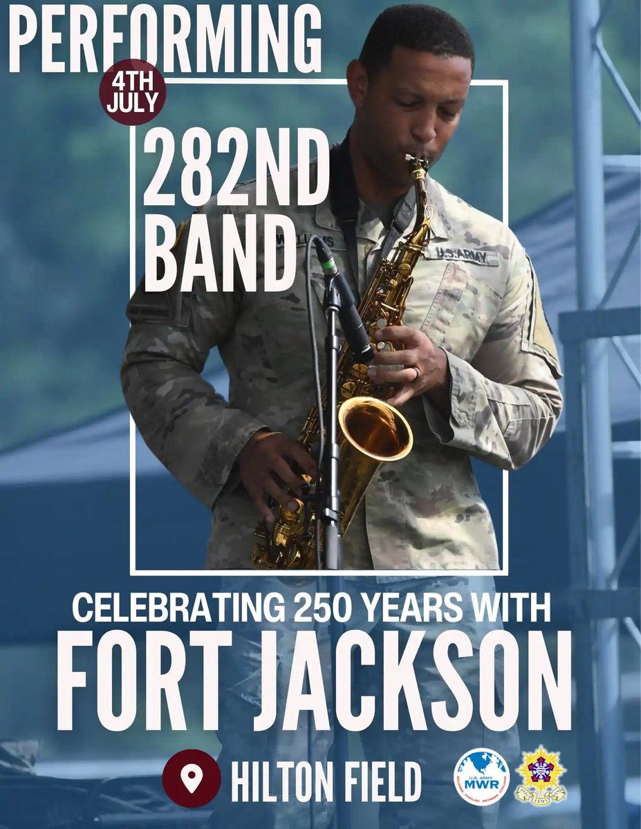 fortjackson's tweet photo. Celebrate Independence Day with us on July 4 as we celebrate the Nation's 250th birthday. With musical performances by Steve Ray Ladson and the 282d Army Band, as well as  a 1st class fireworks display. Doors open at 4 p.m. The event is free and open to the public. https://t.co/nm4RQTFwRC
