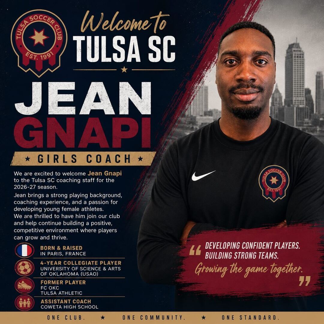 TulsaSC's tweet photo. Please join us in welcoming Coach Jean Gnapi to Tulsa SC!

Originally from Paris, France, Coach Jean brings collegiate, semi-professional, and coaching experience to our club. His passion for player development and commitment to helping athletes reach th… https://t.co/0glRZaFasV https://t.co/6CsQjhJRyM