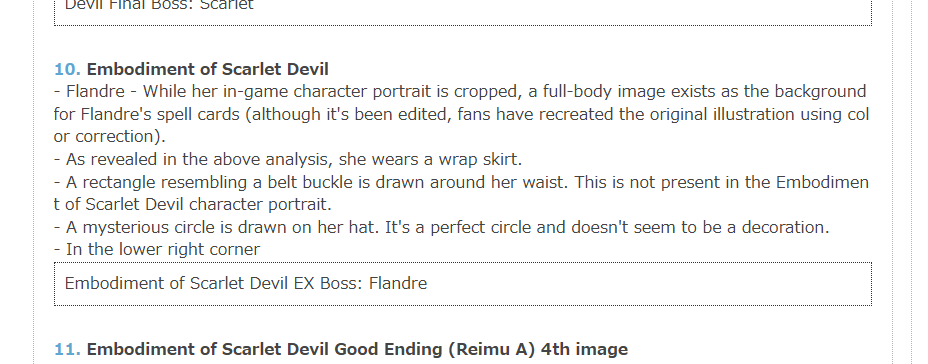 richard_effendi's tweet photo. Fun fact : According to those who attended the Great Touhou Exhibition, Flandre's art for EoSD shows that she originally had a belt buckle and a circle on her hat, neither of which made it in the game. She also has a clip on her skirt, which, while hard to see, *is* in the game. https://t.co/ZwPHzqkonA