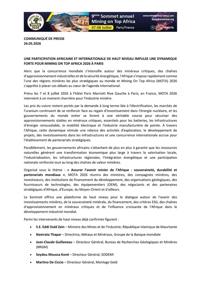 IvoryMining's tweet photo. COMMUNIQUÉ DE PRESSE MOTA 2026 https://t.co/LojYYisV4y