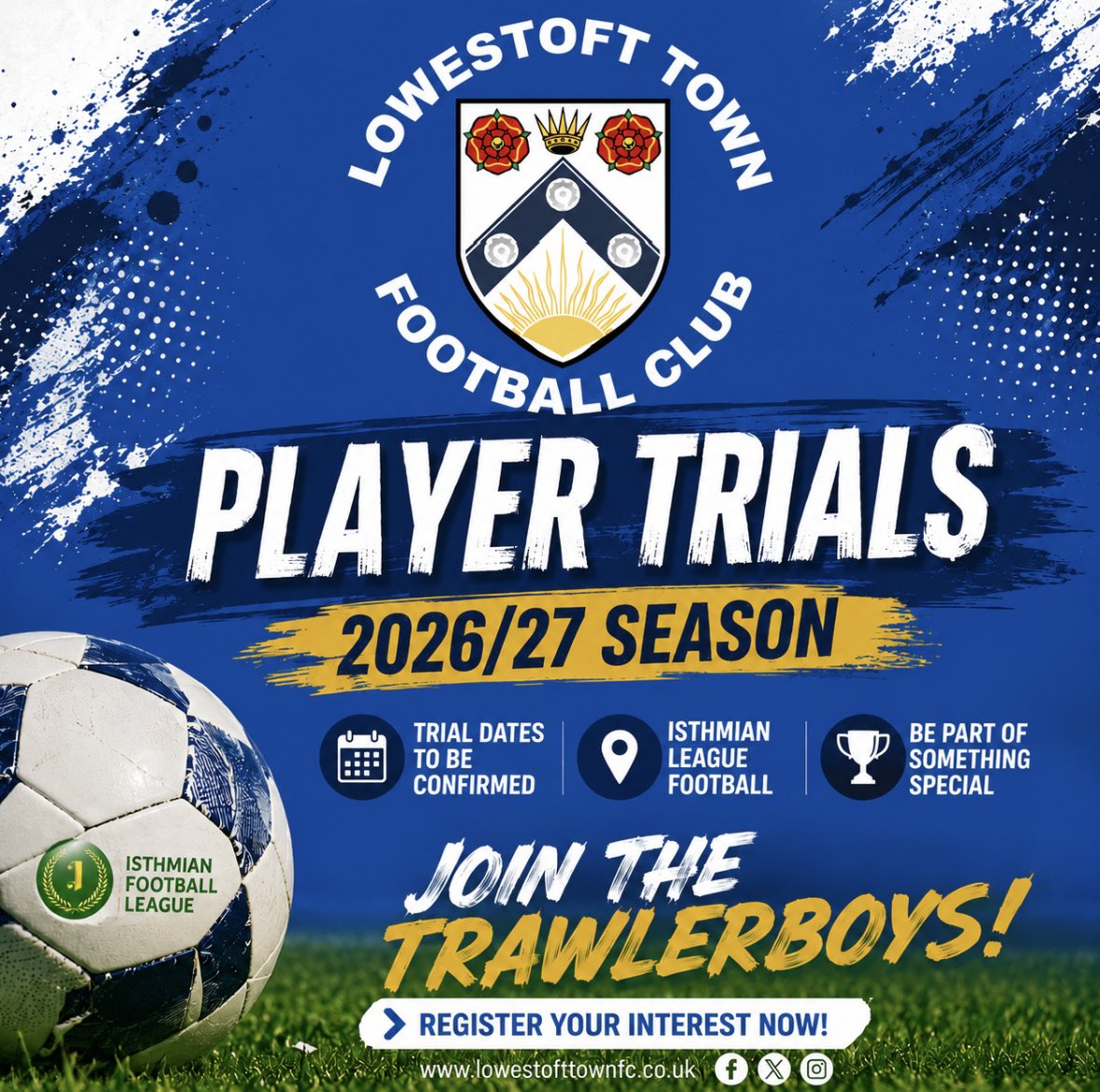 OFCLTRAWLERBOYS's tweet photo. We are excited to announce that the Men's First Team will be holding open trials in June ahead of the upcoming season. 

Please note that the trial will be by invitation only, based on applications submitted in advance via the link: https://t.co/8WEb7TKLPl

🔵⚪️⚽️ https://t.co/CcLrXmUPXT
