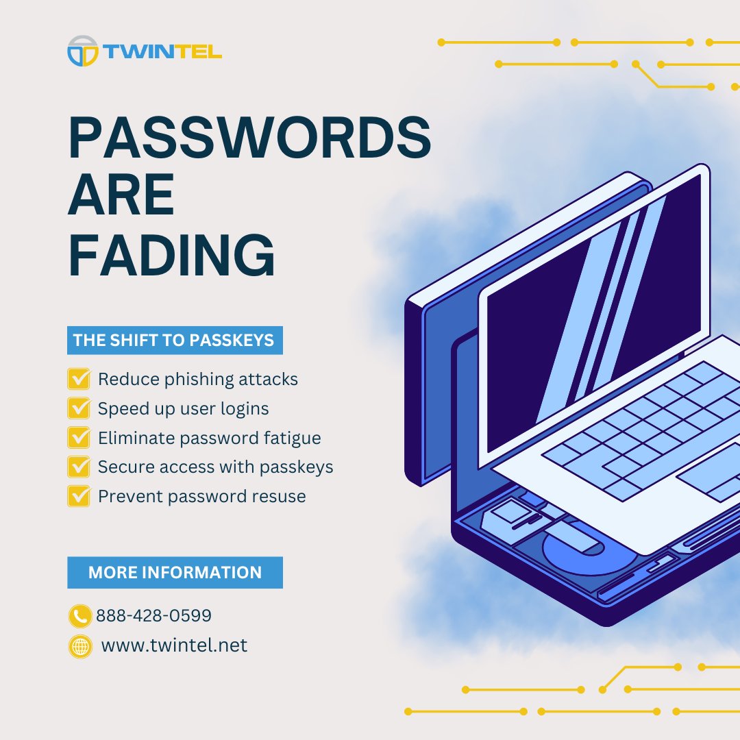 TWINTEL's tweet photo. Fewer password resets. Less phishing risk. A smoother sign-in experience for your team. Learn more: https://t.co/f6gSyznxqJ

#Cybersecurity #Passkeys #Passwordless #ManagedIT #BusinessSecurity https://t.co/QSKAfUy0Or
