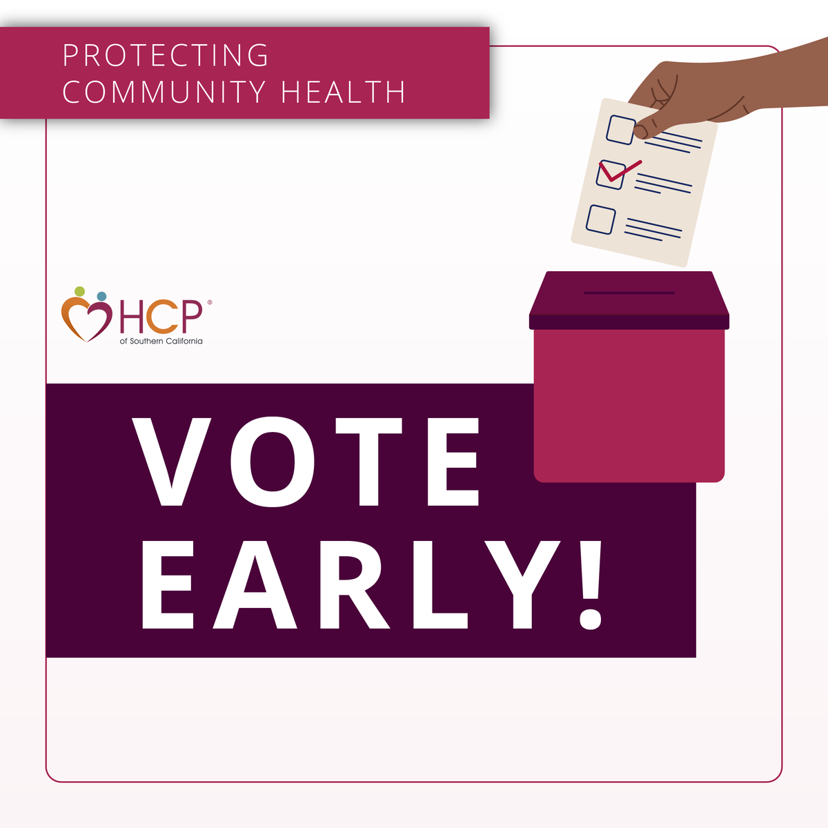 HCPSoCal's tweet photo. Voting early can make the process simple and convenient. 

Choose the option that fits your schedule and make your plan today.

@CPCAadvocates 

#VoteEarly #MakeAPlan #CommunityEngagement #HealthyCommunities #CaliforniaVotes https://t.co/B7RWfDS73L