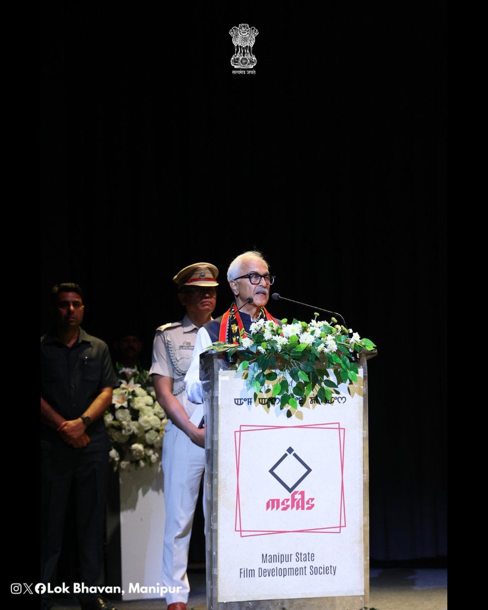 LokBhavManipur's tweet photo. At the 17th Manipur State Film Awards 2025, Governor of Manipur Shri Ajay Kumar Bhalla celebrated the enduring power of cinema as a custodian of culture, memory and identity. The occasion honoured outstanding contributions to Manipuri cinema, including the conferment of the MSFDS Lifetime Achievement Award 2025 on Dr. Arambam Lokendra.

As Manipur’s filmmakers continue to tell stories rooted in heritage and innovation, the future of Manipuri cinema shines brighter than ever.

#MSFA2025 #ManipuriCinema #LokBhavanManipur #CelebratingCreativity