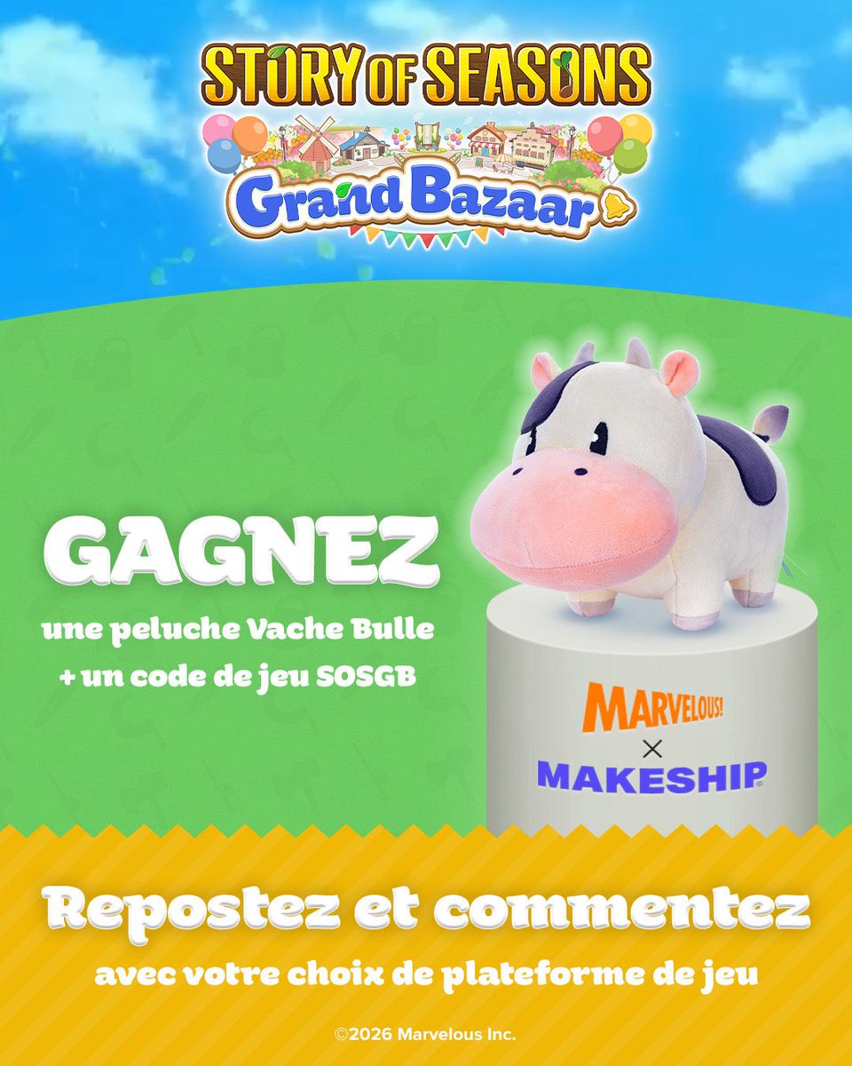 storyseasons_fr's tweet photo. #GAGNEZ une peluche @makeship Vache Bulle ! 🐮🤍

Nous offrons DIX lots comprenant une vache bulle + un code de jeu SOSGB ! Pour participer :

🔄 REPOSTEZ ce post
💬 COMMENTEZ avec votre choix de plateforme de jeu https://t.co/B5YvHqIEhO