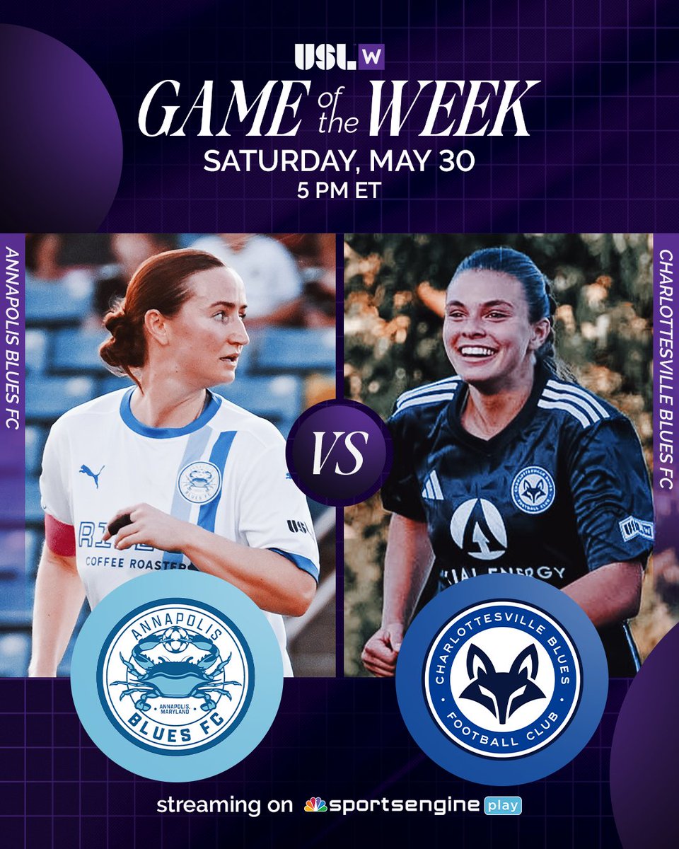 USLWLeague's tweet photo. 𝘽𝙖𝙩𝙩𝙡𝙚 𝙤𝙛 𝙩𝙝𝙚 𝘽𝙡𝙪𝙚𝙨 💙⚔️

Tune in LIVE on @SportsEngine tomorrow night as @AnnapolisBlues and @cvlbluesfc go head-to-head in the 𝙂𝙖𝙢𝙚 𝙤𝙛 𝙩𝙝𝙚 𝙒𝙚𝙚𝙠 😤

📺 https://t.co/Fj0nnrckel https://t.co/KZOqFUg2rd