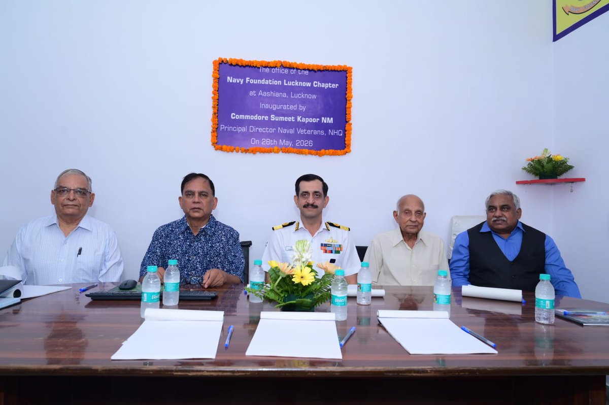 NAVYESM's tweet photo. Cmde Sumeet Kapoor, NM, Commodore (Naval Veterans) at Naval Headquarters visited Lucknow from 27-29 May. On 28 May he inaugurated the new office of Navy Foundation Lucknow Chapter at Bangla Bazaar and also interacted with veterans officers and families. https://t.co/POVzl58Xce