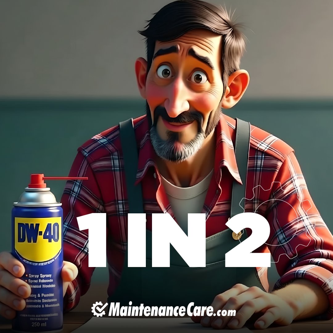 MaintenanceCare's tweet photo. The odds of WD40 loosening a rusting bolt 🆚 turning the floor into a slip-n-slide. 🚧 https://t.co/EWyRe0BHtw