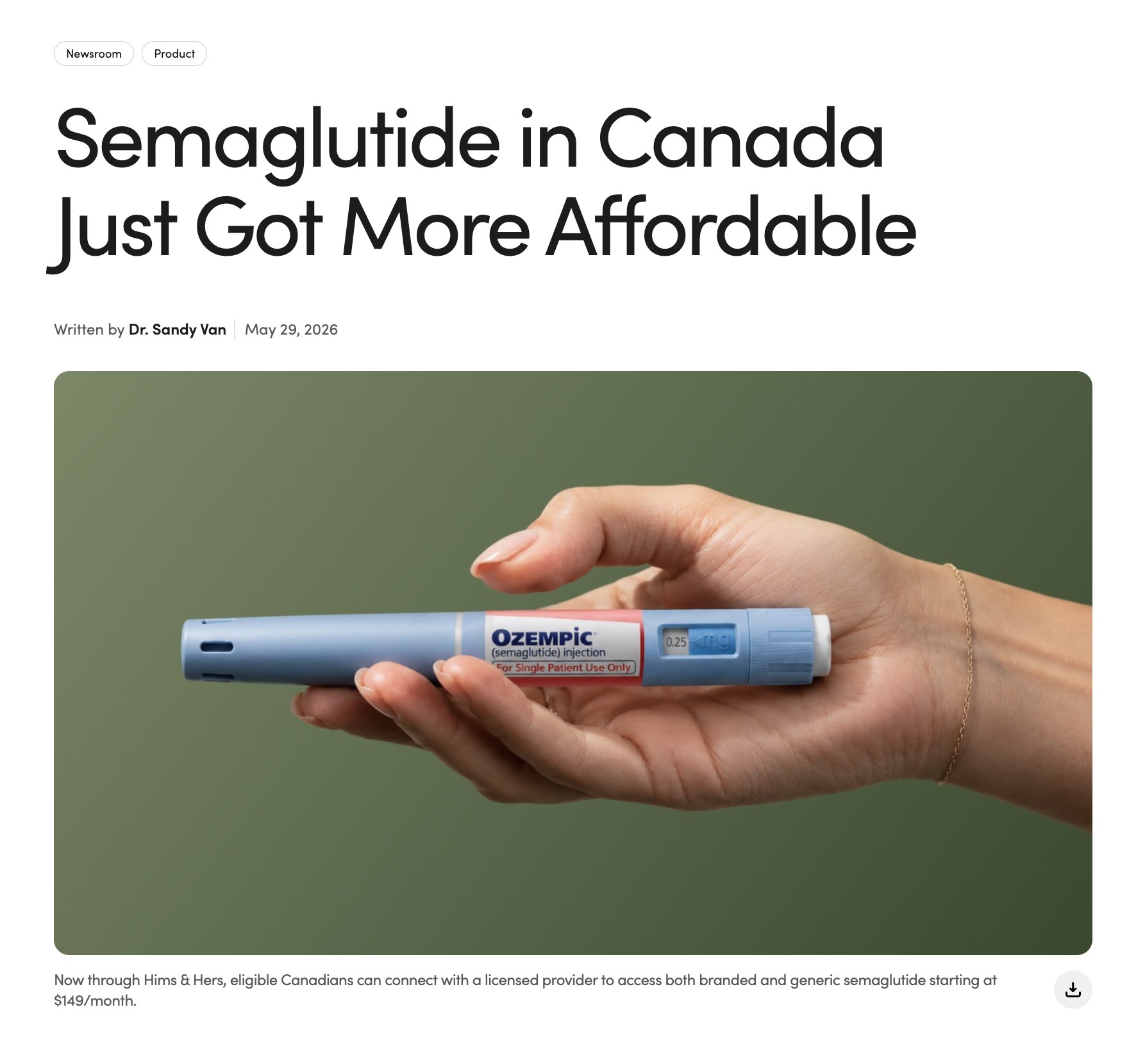🚨 BREAKING: $HIMS IS NOW SELLING BRANDED OZEMPIC *AND* GENERIC SEMAGLUTIDE AT $149/MO IN CANADA

- $HIMS launched generic sema in Canada last week at C$149/mo
- Days later, $NVO rolled out an Ozempic savings card for uninsured Canadians
- $HIMS now selling both branded Ozempic +