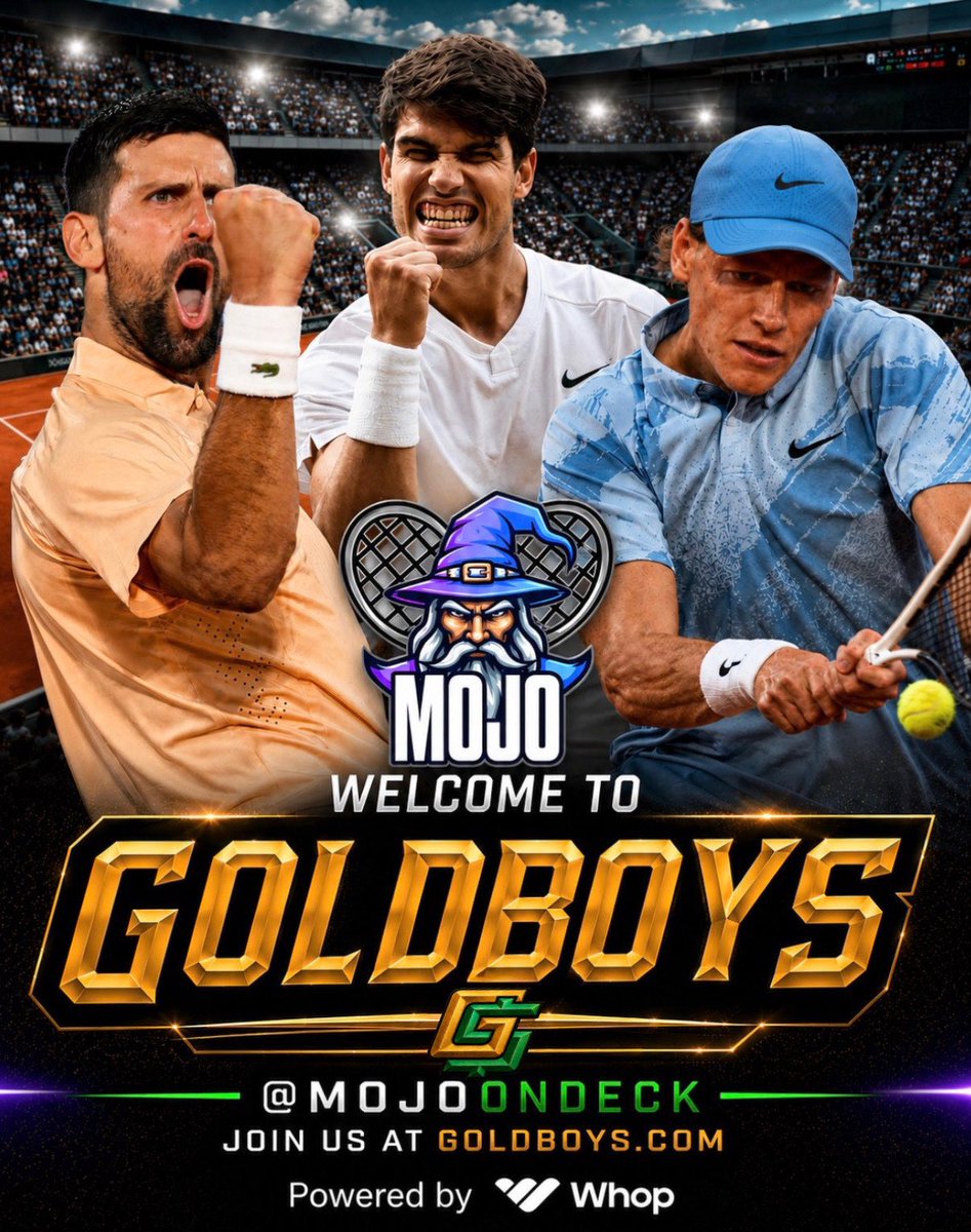 GoldBoys's tweet photo. 🚨 BIG NEWS! 🚨

We’re making a HUGE addition to our Discord &amp; Tennis content! 🎾

Let’s welcome @MojoOnDECK to the GoldBoys team! 😈

To celebrate, use code MOJO25 for 25% OFF at https://t.co/ChgX7UxU00

✅ Silver Tier (Biweekly &amp; Monthly)
✅ Gold Tier (Monthly &amp; Yearly) https://t.co/FHHjDnJ0VC