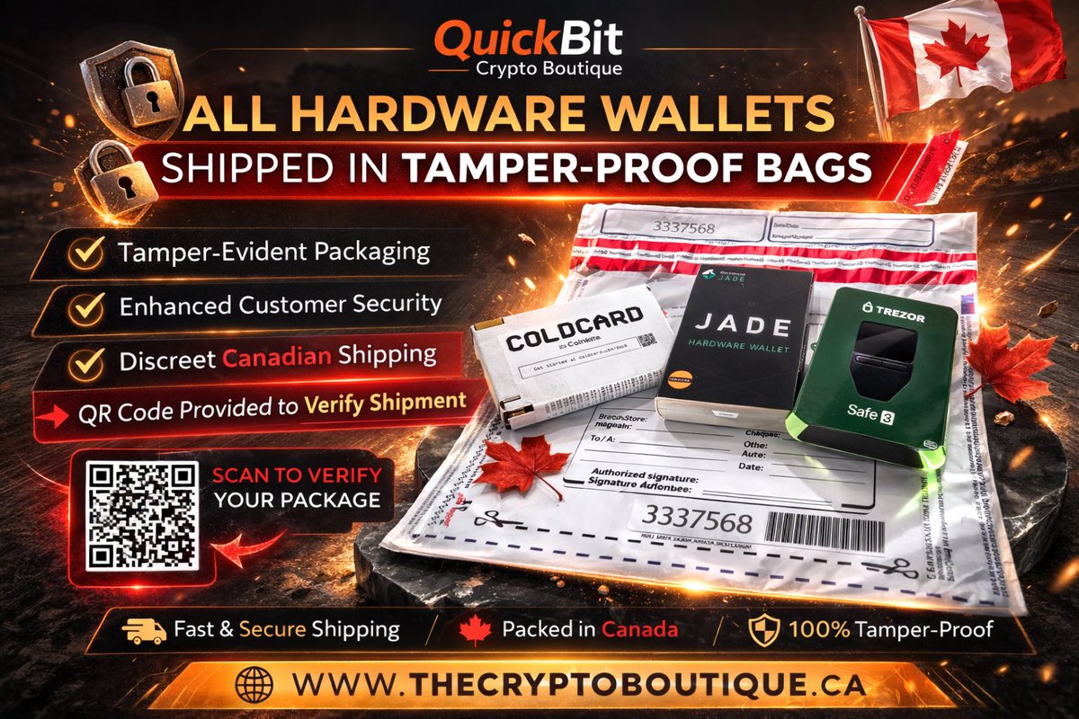 quickbitcrypto's tweet photo. At Quickbit, We understand security and crypto hardware wallets and where they come from.
MFG 👉Quickbit 👉Customer.
We ship all hardware wallets in tamper proof bags to ensure you have not received a tampered device.
#bitcoin #Security #peaceofmind https://t.co/MC7Jv66HOF