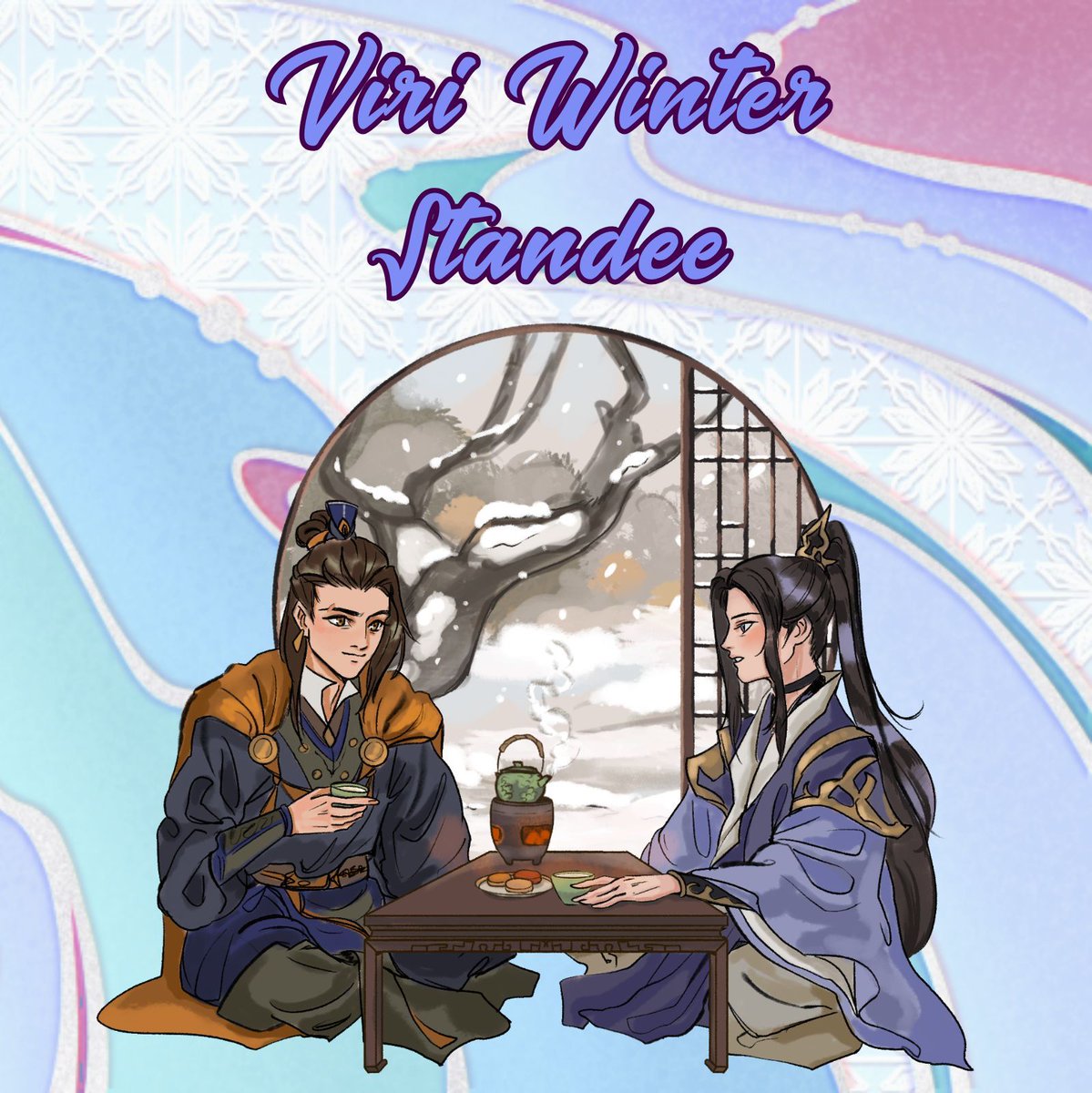 FQMerch's tweet photo. Happy #Fengqing Friday! @Virinali designed a wonderfully cozy standee for the winter box! ❄️ Is there anything better than sharing tea with your favourite person? 🍵 Get this standee and other amazing merch on our website - preorders open until June 30th! https://t.co/SnwHEjMvKL https://t.co/vvQqG1gdPE