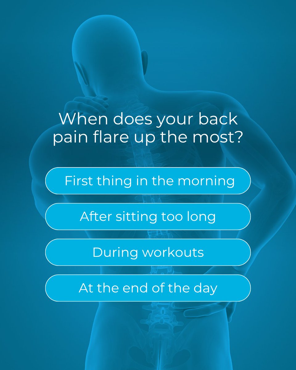 JDchiro's tweet photo. What’s the one thing that triggers your back pain every time?
• First thing in the morning
• After sitting too long
• During workouts
• End of the day

The pattern matters more than you think. Different triggers can point to different disc and nerve problems.

Comment yours below 👇

#backpain #sciatica #herniateddisc #spinaldecompression #lowerbackpain #nervepain