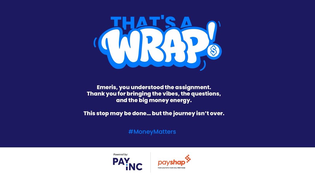 puseletsom__'s tweet photo. And just like that… it's a wrap! Big S/O to @PayShapSA &amp; Emeris for showing up, showing out &amp; bringing incredible energy today. From the chats to the vibes, &amp; shared money gems - today was one for the books. Until next time! #MoneyMatters #PayShap https://t.co/UpuKtZbzRr