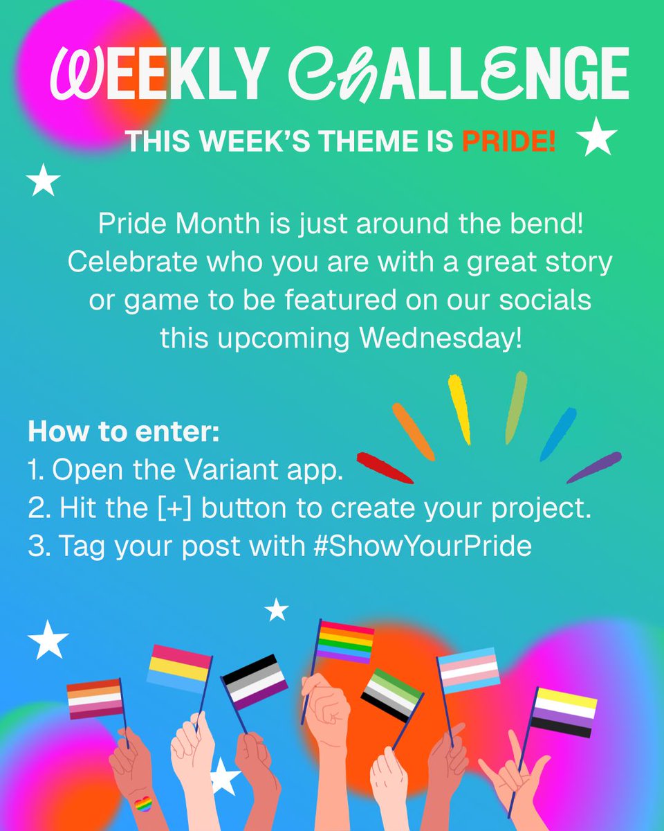 tryvariant's tweet photo. Own your identity. Make something for Pride Month and share it in our Discord to get featured next week! ๐๐ฅ #PrideMonth #Pride #WeeklyFeature https://t.co/KRCxAikIK4