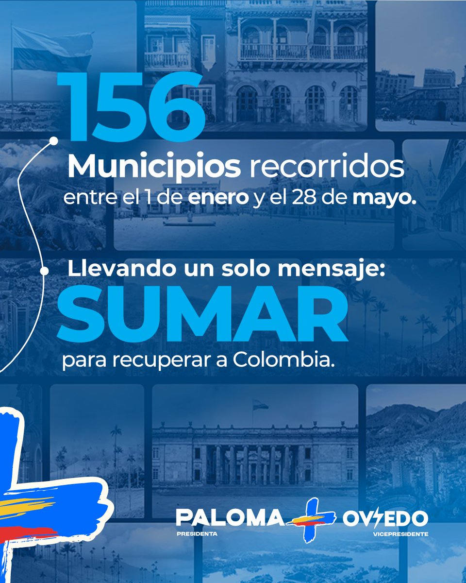 CeDemocratico's tweet photo. Aquí es sumando kilometros y personas: 156 municipios recorridos por el expresidente @AlvaroUribeVel con un solo propósito: trabajar, trabajar y trabajar para que @PalomaValenciaL se convierta en la primera mujer presidente de Colombia 🇨🇴🕊️ https://t.co/uGsPY3SrhI